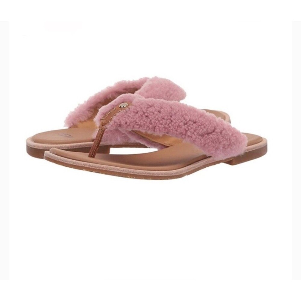New Womens UGG Alicia Shearling Leather Mojave Flip Flops Thongs Sandals US 8